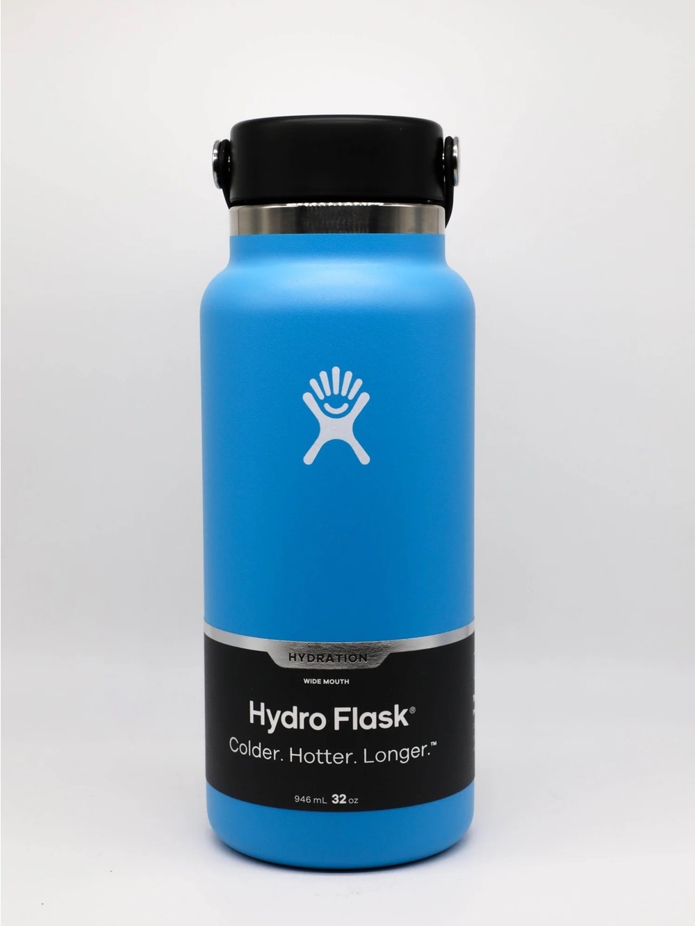 Hydro Flask Bright Blue Wide Mouth Bottle Black Lid 32oz new